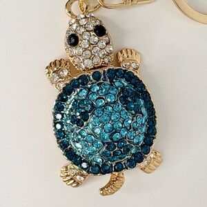 Sparkling Turtle Keychain with Blue Crystals